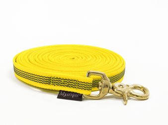 Mystique® Pogumované stopovací vodítko 15mm žlutý 7,5m bronz. vyp. karabina s rukojetí
