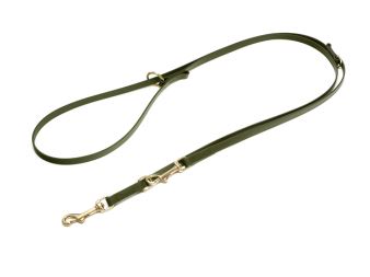 Mystique® Biothane nastaviteľné vodítko 13mm khaki 200cm bronz. karabina šité