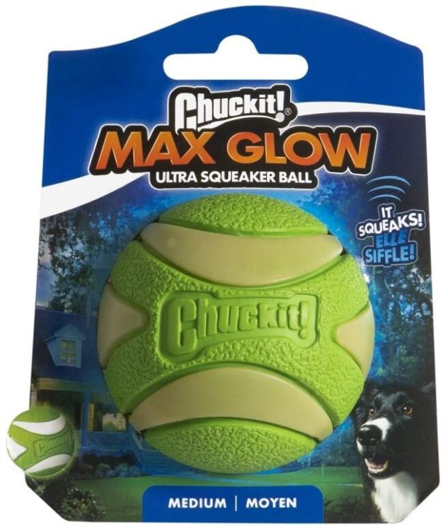 Chuckit!Ball Max Glow Ultra Squeaker Medium 6,5 cm  – svíticí (1)