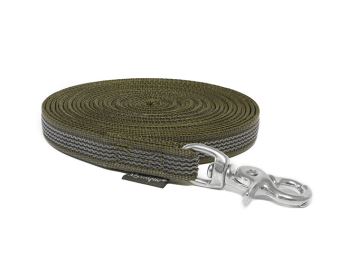 Mystique® Pogumované stopovací vodítko 12mm khaki 10m nerezavějíci vypouštěcí karabina