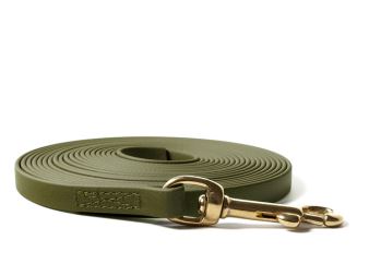 Biothane_tracking_leash_brass_snap_hook_13mm_sewn_khaki_small_web kopie (10)